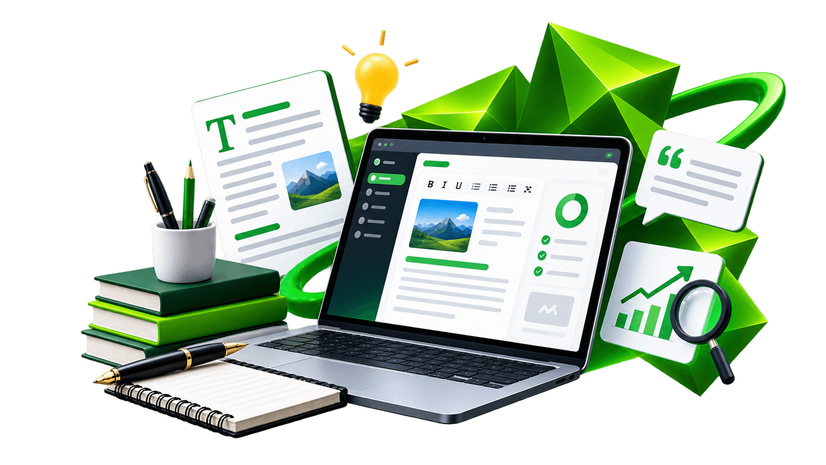 Content writing dashboard showing published articles and organic growth