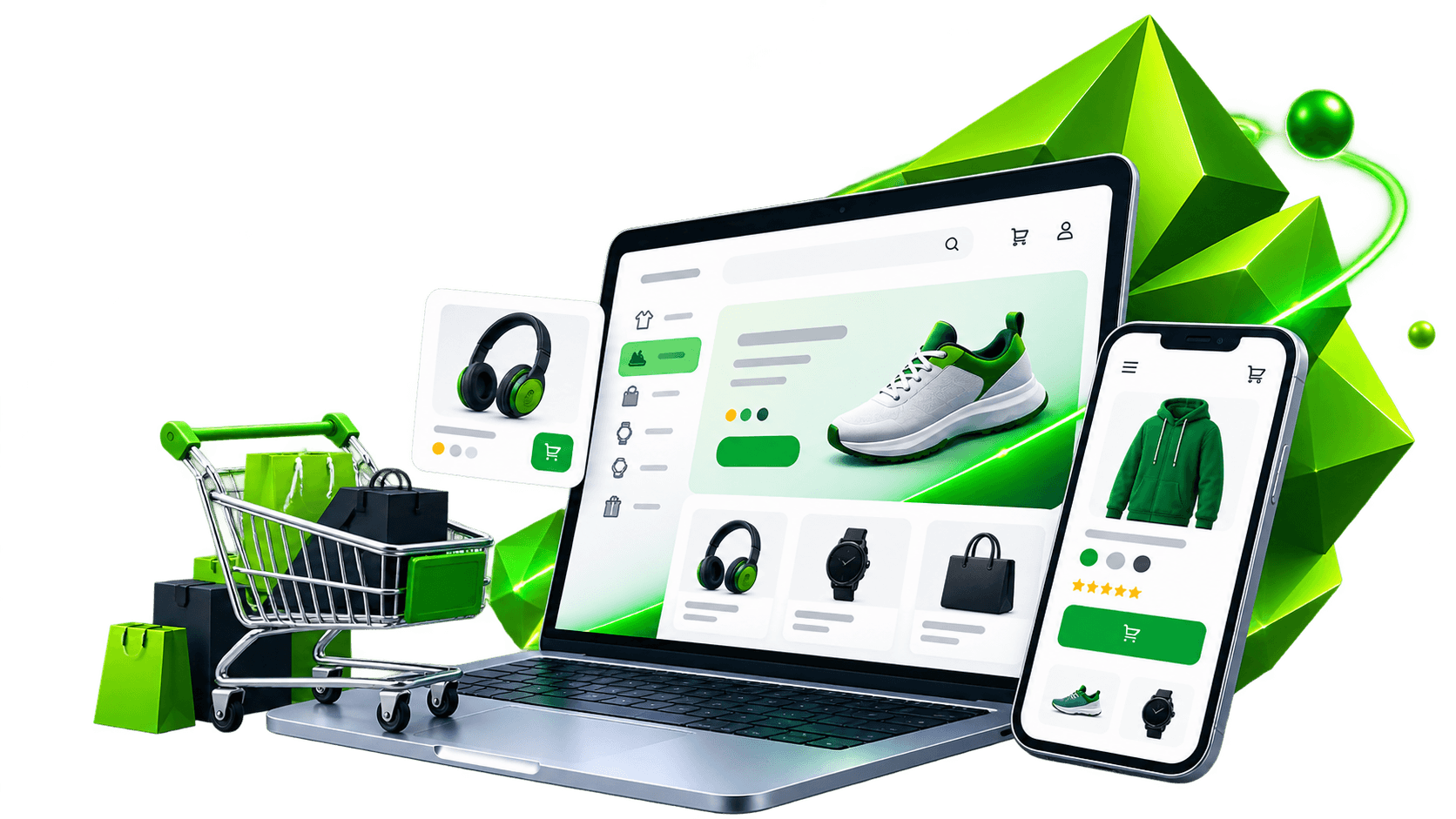 E-commerce store dashboard showing product catalogue and sales growth