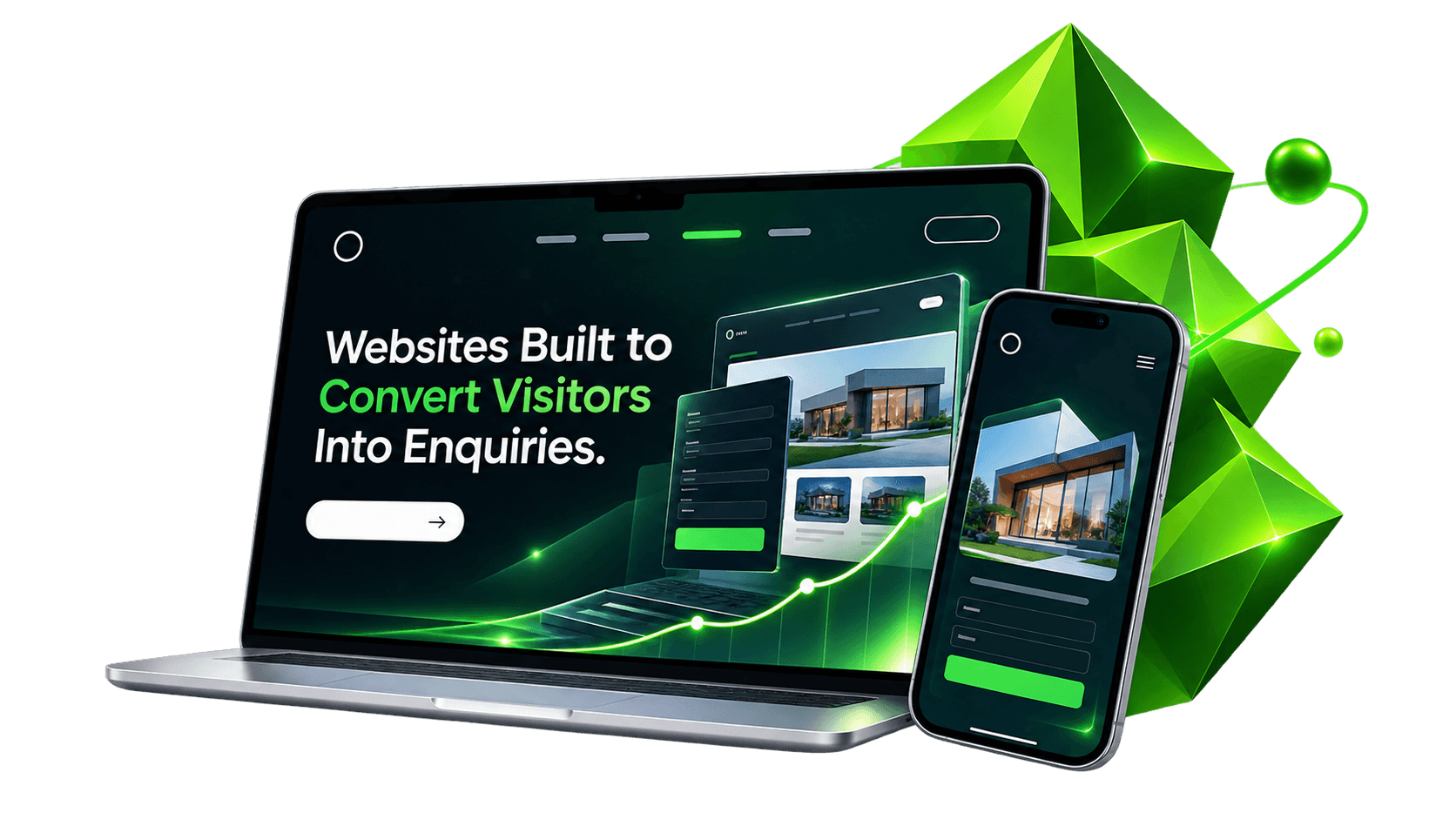 Web design and development mockups showing a responsive business website